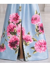 A-linje Gulvlengde Kveldskjoler Elegant Blomster Kortermet Løse skuldre Hage fest Bryllup Lomme Sateng med Blomstertrykk