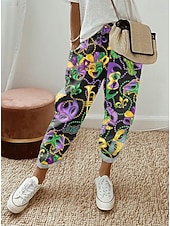 economico Abbigliamento femminile per il Carnevale-Pantaloni da Donna in Lino Pantaloni Dritti Vacanza Moda Streetwear Lunghezza alla Caviglia Vita Media Pantaloni Festa Tasca Vita Elasticizzata Stampa Comoda Comfort Traspirabilità Inelastico