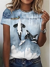 abordables Camiseta de Animales-Mujer Camiseta Estampado Graphic Animal Vintage Elegante Clásico Manga Corta Cuello Barco Tops regulares Diario Fin de semana Azul Piscina Blanco Rosa Verano Primavera