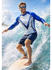 cheap Men's Rash Guard-Men's Rash Guard Swim Shirt Geometric UPF50+ UV Protection Quick Dry Long Sleeve Swimwear Sun Shirt Surfing Canoeing Beach Summer