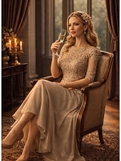 preiswerte Knöchellänge-A-Linie Bodenlang Partykleid Cocktailkleid Kleid für Hochzeitsgäste Brautmutterkleid Halbarm Rundhalsausschnitt Elegant Formell Hochzeitsgast Formeller Abend Chiffon mit Einfarbig