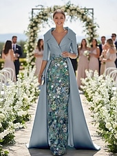 economico Lunghezza del pavimento-Linea ad A Tubino Colonna Lunghezza al pavimento Perline ricamate Abito da invitata a nozze Abito Formale Abito da cerimonia per signora Manica 3/4 Scollo a V Colletto a Camicia Elegante Vintage