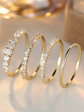 preiswerte Hochzeit ACC-Set aus stapelbaren Damenringen aus einer Legierung, gold- und silberfarbene Zirkonia-Ringe, eleganter minimalistischer Stil für Bräute, Hochzeitszeremonien, Verlobungen und den Alltag