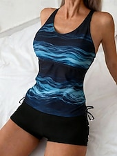 halpa Tankini-uimapuvut-Naisten Uima-asut Tankini 2 kpl Korkea vyötärö Uimapuku Vatsatuki Korkea vyötärö Ohut Avoin selkä Loma Ranta-asut Ombre U kaula-aukko Hihaton Uimapuvut