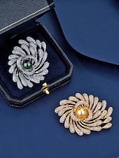 economico Matrimonio ACC-Spilla da donna in lega con perle finte, colori oro e argento, elegante design a spirale con fuochi d'artificio, perfetta per matrimoni e cene formali