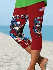 Недорогие День независимости Штаны-День независимости Америки юбилей патриотические женские капри леггинсы отпуск гавайские стильные капри средняя талия штаны графика национального флага комфортные эластичные отпуск официальные