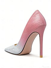 abordables Dama de honor-rosa de mujer &amp;Tacones de aguja con punta puntiaguda y brillo plateado, elegantes zapatos de vestir con bloques de color para damas de honor en bodas en la ciudad.