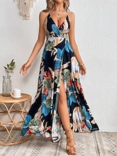 tanie Sukienki kwiatowe na co dzień-Damskie Sukienka maxi Codzienne sukienki Sukienka w kwiatki Sukienka na ramiączkach Elegancja Moda Nowoczesny Na zewnątrz Urlop Wyjściowe Regularny Kwiaty Bez rękawów W serek Biały Lato Wiosna