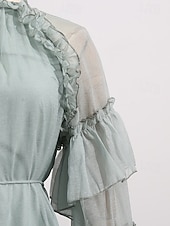 cheap Casual / Daytime Wedding-A-Line Knee Length Prom Dress Wedding Guest Dress Wedding Guest Dresses Elegant Daily Long Sleeve Crew Neck Prom Garden Party with Ruffles