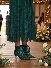 Χαμηλού Κόστους Μητέρα της Νύφης/του Γαμπρού-Γυναικεία πράσινα μποτάκια με κορδόνια και σατέν κορδέλα και τακούνι kitten - vintage μπότες σε βικτοριανό στιλ για γυναίκες, ιδανικές για γάμους, πάρτι gatsby &amp;επίσημες εκδηλώσεις