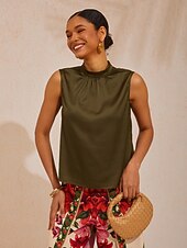 halpa Taide ja Suunnittelu Paidat-Havaijilainen palmunvärinen silkkinen satiinitoppi