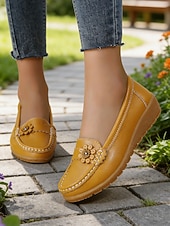billiga Lätta damskor-Kvinnors gula komfortmockasiner – låtsasläder med blommor avslappnad stil för promenader arbete shopping resor och vardagligt bruk