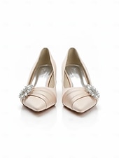 זול שׁוֹשְׁבִינַת הַכַּלָה-עקבי שושבינה בצבע שמפניה לנשים - נעלי כלה עם עקב מחודד ועם ריינסטון, נעלי עקב אלגנטיות למסיבת כלה