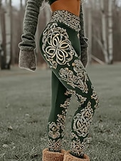 preiswerte Viking-Druck-Damen Leggings Urlaub Vintage Ethno-Stil Volle Länge Hohe Taille Grafik 3D-Druck Komfort Schnelltrocknend Atmungsaktivität Dehnbar Täglich Heim Urlaub kleiner Finger Schwarz Grün Sommer Frühling