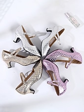 preiswerte Schuhe für Standardtanz und Modern Dance-Lila glitzernde Mary-Jane-Tanzschuhe mit Riemchen für Damen, elegant und professionell für den Ballsaal &amp;Lateinamerikanische Tanzschuhe