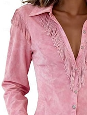 ieftine Bluze și cămăși-Pentru femei Cămașă Bluză Peteci Nasturi Franjuri Simplu Stilat occidental Modern Manșon Lung Guler Cămașă Topuri obișnuite Zilnic Concediu Ieșire Roz Îmbujorat Vară Primăvară