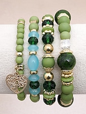 Χαμηλού Κόστους Γυναικείο βραχιόλι-Γυναικείο σετ βραχιολιών από ακρυλικό και κράμα αλουμινίου σε στυλ boho – πολλά χρώματα, γούρι σε σχήμα καρδιάς, ιδανικό για την ημέρα του Αγίου Βαλεντίνου και για καθημερινή χρήση