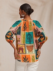  volný šifonový top s tropickým květinovým vzorem a volným střihem