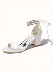 economico sposa-sandali da donna con tacco a blocco color argento, scarpe da sposa aperte con cinturino alla caviglia in cristallo per matrimoni in chiesa