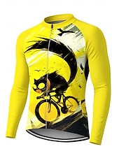 baratos Camisolas masculinas-Homens Camisa para Ciclismo Jersey em declive Gato Personagem Cor de contraste Manga Longa Moto Camiseta Camisa / Roupas Para Esporte Roupas de Compressão com 3 bolsos traseiros Ciclismo de Montanha