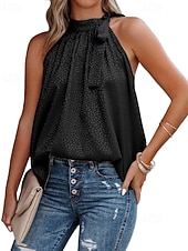 abordables Blusas Sencillas-Mujer Blusa Camisa sin mangas Lazo Leopardo Elegante Casual Sin Mangas Cuello halter Tops regulares Diario Festivos Ropa de playa Negro Blanco Rosa Azul Marino Verde Trébol Verano Primavera