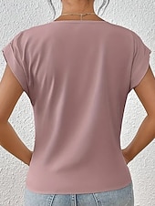 Χαμηλού Κόστους Βασικά Ψεύτικα Πουκάμισα-Γυναικεία Μπλουζάκι Συμπαγές Χρώμα Κλασσικό Καθημερινό Κοντομάνικο Λαιμόκοψη V Κανονικά μπλουζάκια Καθημερινά Εξόδου Σαββατοκύριακο Μαύρο Λευκό Ανθισμένο Ροζ Κρασί Βαθυγάλαζο Καλοκαίρι Άνοιξη