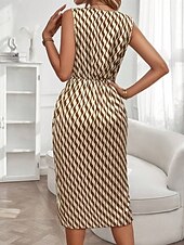 Χαμηλού Κόστους Ριγέ και γεωμετρικό φόρεμα-Γυναικεία Φόρεμα μέχρι το γόνατο Φόρεμα σε ευθεία γραμμή Φόρεμα με δέσιμο στα πλάγια Κομψό Μοντέρνα Καθημερινά ΕΞΩΤΕΡΙΚΟΥ ΧΩΡΟΥ Διακοπές Κανονικό Γεωμετρικό Αμάνικο Με σούρα στο λαιμό