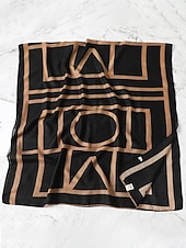 abordables Bufandas de mujer-Elegante bufanda geométrica de poliéster para mujer, elegante chal negro y marrón para desplazamientos y uso diario informal, suave y ligero, ideal para la oficina y viajes, accesorio versátil para todas las estaciones.