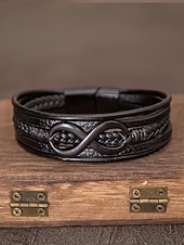 Недорогие Мужские украшения-Мужской браслет в виде знака бесконечности из искусственной кожи и сплава, многослойная плетеная конструкция, винтажный стиль, различные цветовые варианты, идеально подходит для отдыха и повседневной носки.