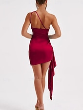 abordables Robe Simple-Femmes Mini Robe Robe en Satin Robe de Soirée Robe moulante Mode Moderne Extérieur Vacances Soirée Coupe régulière Uni Sans manches Une Épaule Bleu Noir Blanche Rouge Été Printemps