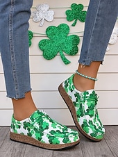  Dame Avslappet Daglig St. Patrick's dag Perlearbeid Flat hæl Rund Tå Klassisk Fritid Komfort Tøy Slippers Grønn