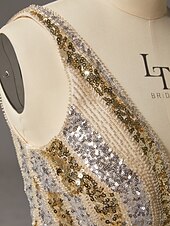 お買い得  シースイブニングドレス-タイト／コラム スイープ／ブラシトレーン フロア丈 ウェディングゲストドレス フォーマルドレス イブニングガウン イブニングドレス エレガント きらびやかな セレブスタイル ノースリーブ Ｖネック パーティー 結婚式 バックレス ととも​​に グリッター素材 スパンコール スリット