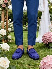 economico Mocassini-mocassini da uomo in vera pelle: eleganti mocassini slip-on in pelle di vacchetta blu per matrimoni ed eventi semi-formali