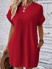voordelige Witte Casual Jurken-Dames Mini-jurk Witte jurk Modieus Modern Buiten Vakantie Uitgaan Ruim Passend Effen Korte mouw Strakke ronde hals blauw Zwart Wit Rood Zomer Lente