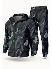 Недорогие спортивные костюмы-Муж. Толстовка Спортивный костюм Комплект спортивной одежды Кулиска Застегнуться Геометрия Наборы одежды Осень Зима Тёмно-синий Темно-серый Назначение На открытом воздухе Путешествия Легкость Мода