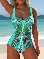 Χαμηλού Κόστους Ολόσωμα μαγιό-Γυναικεία Μαγιό Ενα κομμάτι Αντρικά σλιπ Μαγιό Κομψό Διακοπές Γραφική Λαχούρι Λαιμόκοψη V Αμάνικο Μαγιό