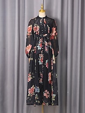preiswerte Semi-formal / Cocktail-Zweiteilig A-Linie Knöchellänge Kleid für Hochzeitsgäste Kleider für Hochzeitsgäste Elegant Täglich Langarm Hoher Ausschnitt Gartenparty Formell mit Blumenmuster