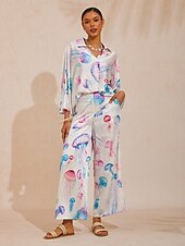 halpa Puserot &amp;amp; Paidat-eteerinen meduusa-ajelehtiva silkkinen satiinipaita