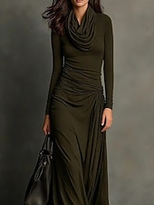 economico Abito Boho Western-Per donna Abito maxi Vestito Casual Attillato Abito aderente Elegante Moda Moderno All'aperto Vacanza Uscire Vestibilità regolare Semplice Manica Lunga Scollo a Cascata Verde Primavera Autunno