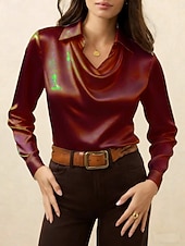 ieftine Bluze elegante-Pentru femei Cămașă Top cu decolteu halter Bluză Topuri cu mânecă lungă Simplu Stilat De Bază Clasic Manșon Lung Guler Cămașă Topuri obișnuite Zilnic Concediu Ieșire Albastru piscină Alb Roz