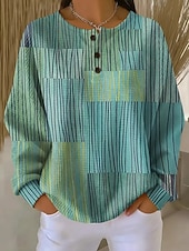 billiga Texturerade huvtröjor-Dam Pullover-tröja Knappar Grafisk Geometrisk Mode Ledigt Tryck Långärmad Rund hals Vanliga toppar Ledigt Hem Arbete Gul Rodnande Rosa Grön Vår Höst