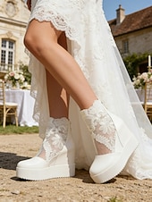 olcso Menyasszony-Női Esküvői cipők Csizmák Valentin-napi ajándékok Szandál csizma Nyári csizma Parti Menyasszonyi cipők Koszorúslány cipő Talp Ék Ék sarkú Elegáns Divat Szexi Csipke PU Papucs Fekete Fehér Forgásc