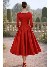 Недорогие Коктейльные платья-А-силуэт Ниже колена коктейльные платья Элегантный стиль Повседневные Полуформальные платья Рукав 3/4 V-образный вырез Вечеринка в саду Свадьба Сатин с Плиссировка