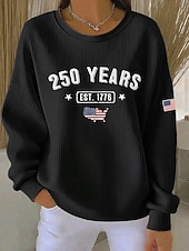  Dame T skjorte T-skjorte Trykt mønster Amerikansk flagg Mote Stilfull Klassisk Langermet Crew-hals Vanlige topper Daglig Ut på byen Helg Blå Svart Hvit Rød Grå Vår Høst