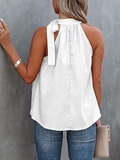 abordables Blusas Sencillas-Mujer Blusa Camisa sin mangas Lazo Leopardo Elegante Casual Sin Mangas Cuello halter Tops regulares Diario Festivos Ropa de playa Negro Blanco Rosa Azul Marino Verde Trébol Verano Primavera