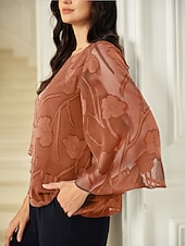  Жен. Топы из шифона Элегантный стиль Вырез под горло Коралловый красный Лето Весна Осень