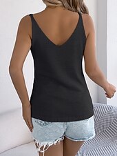economico Serbatoio Semplice-Per donna Top a maglia a coste Canotta Maglietta Bottoni Tinta unica Moda Classico Casual Senza Maniche Collo quadrato Top Regolari Quotidiano Uscire Weekend Nero Bianco Cachi Estate Primavera