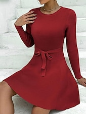 billiga Vita fritidsklänningar-Dam Mini klänning Vit klänning Sweat Klänning Elegant Mode Modern Utomhus Semester Utekväll Smal Slät Långärmad Rund hals Vit Vinröd Marinblå Mörkgrön Vår Höst