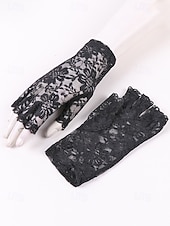 baratos Casamento ACC-Luvas femininas sem dedos com renda, em poliéster, diversas cores, perfeitas para casamentos e festas.