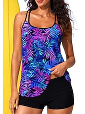 abordables Surf Tankinis &amp; Bikinis-Femmes Standard Maillot Anti UV Maillot de bain à imprimé floral Maillots de bain tankini Floral Tropical Blocage de couleurs 2 pièces Coussin amovible Boyleg Protection Solaire UV UPF50+ Élastique